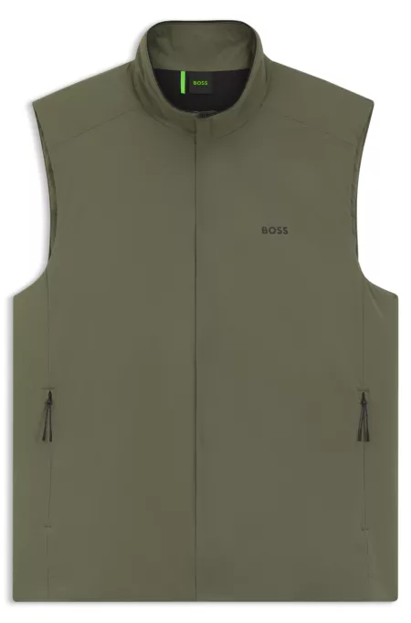 Water-repellent gilet in stretch fabric with logo detail