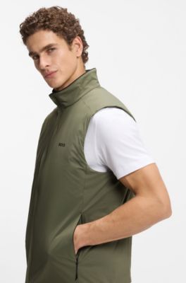 Doudoune sans manches d&eacute;perlante en tissu stretch avec logo, Olive