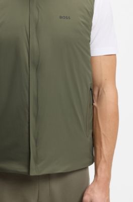 Water-repellent gilet in stretch fabric with logo detail, Olive