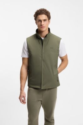 Water-repellent gilet in stretch fabric with logo detail, Olive