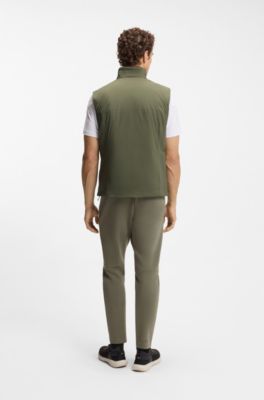 Water-repellent gilet in stretch fabric with logo detail, Olive