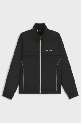 Water-repellent jacket with contrast piping and logo, Black