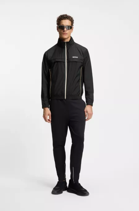 Water-repellent jacket with contrast piping and logo
