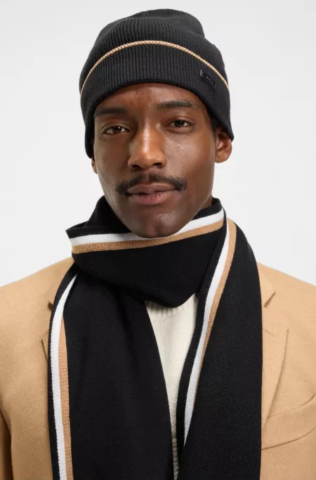 Hat and scarf gift set with stripe details