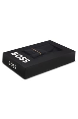 Coffret cadeau bonnet et &eacute;charpe &agrave; rayures, Noir