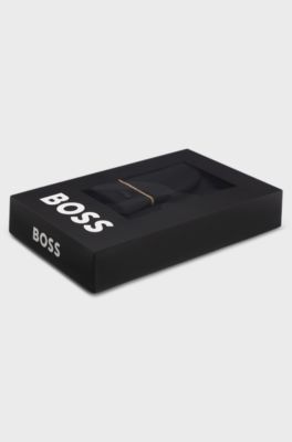 Coffret cadeau bonnet et &eacute;charpe &agrave; rayures, Noir