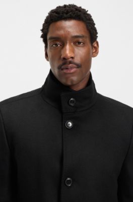 Slim-fit coat in wool and cashmere, Black