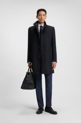 Slim-fit coat in wool and cashmere, Dark Blue