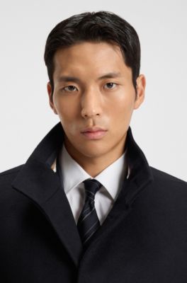 Slim-fit coat in wool and cashmere, Dark Blue