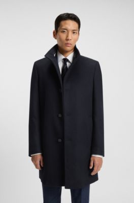 Slim-fit coat in wool and cashmere, Dark Blue