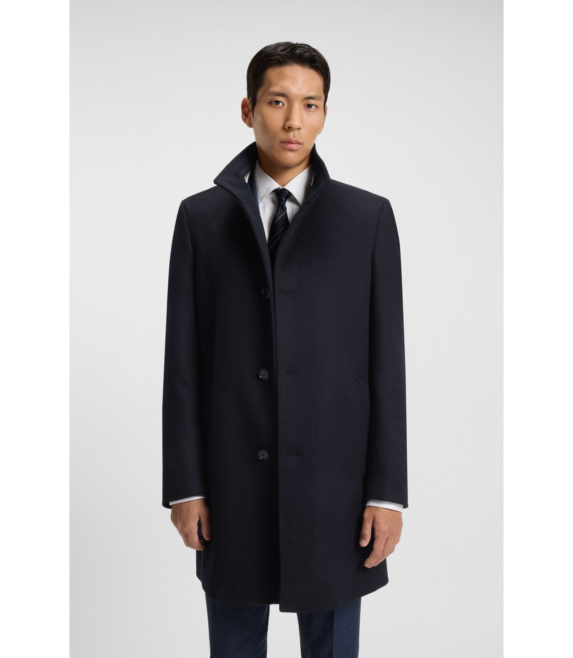 BOSS - Slim-fit coat in wool and cashmere - Dark Blue
