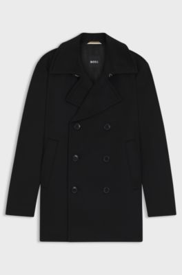 Slim-fit peacoat in wool and cashmere, Black