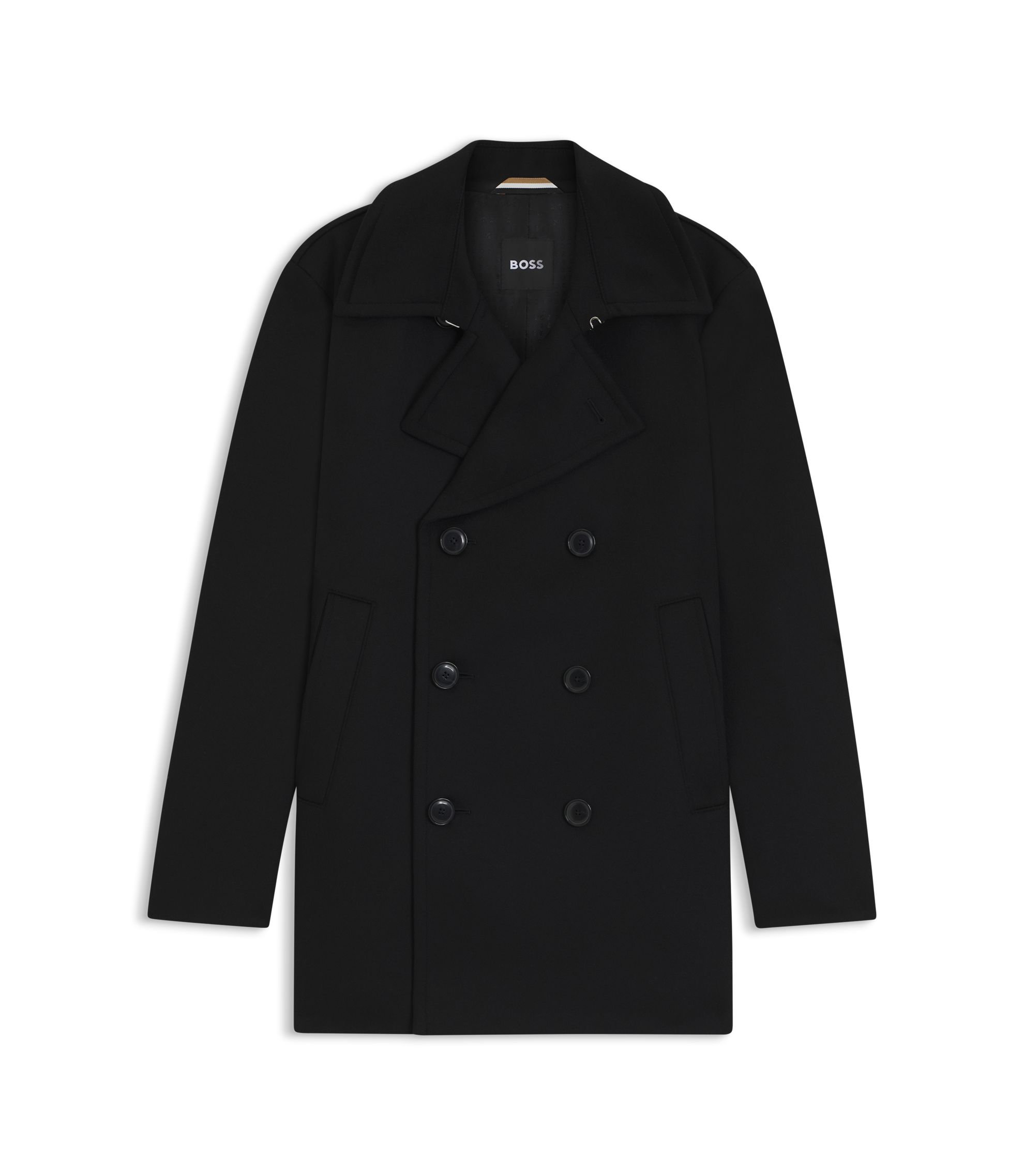 BOSS - スリムフィット ピーコート ウール/カシミア - ブラック