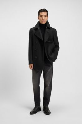 Slim-fit peacoat in wool and cashmere, Black