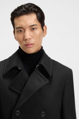 Slim-fit peacoat in wool and cashmere, Black