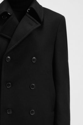 Slim-fit peacoat in wool and cashmere, Black