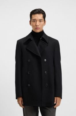 Slim-fit peacoat in wool and cashmere, Black