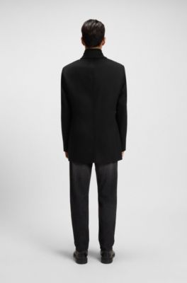 Slim-fit peacoat in wool and cashmere, Black
