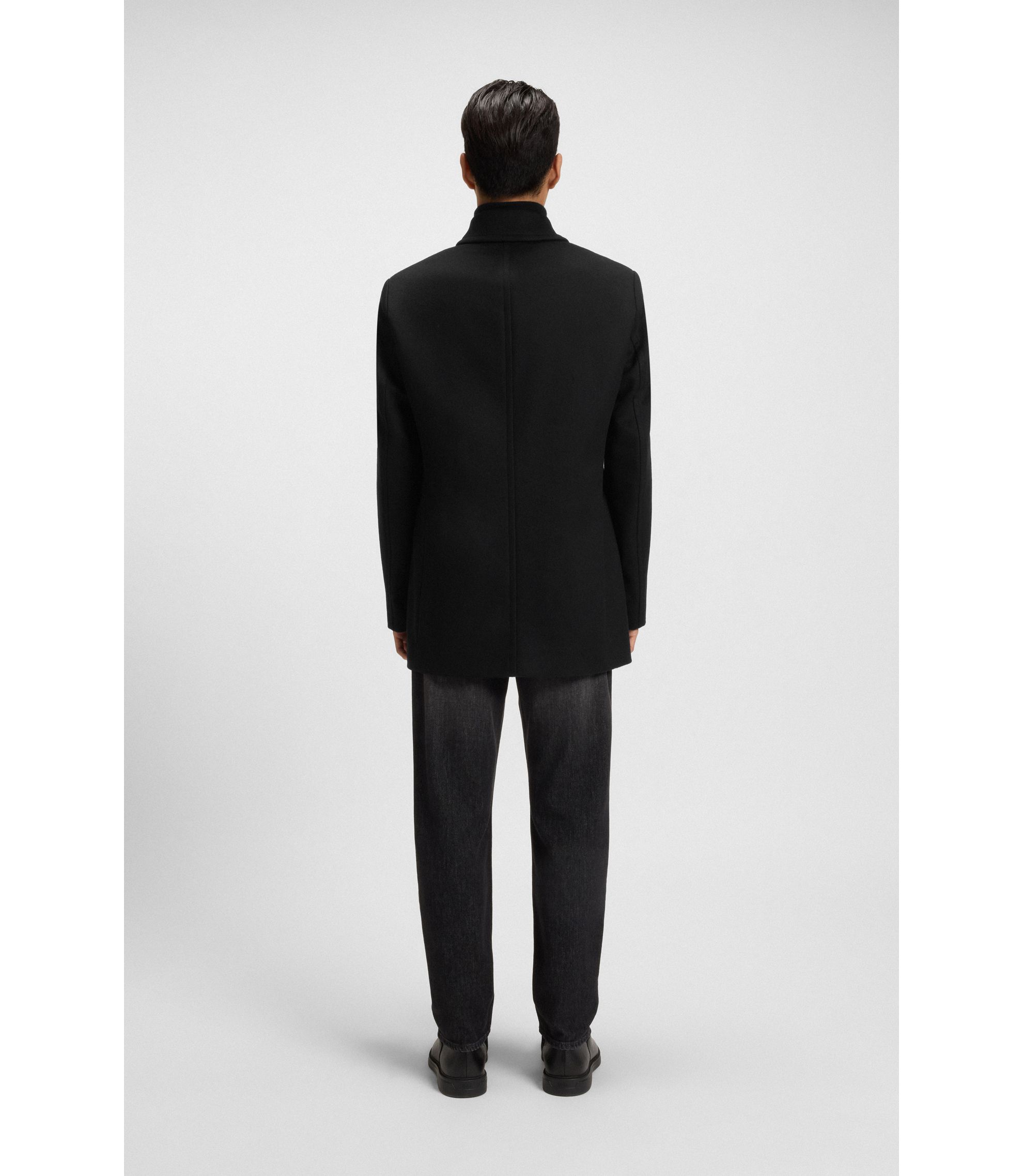 BOSS - スリムフィット ピーコート ウール/カシミア - ブラック