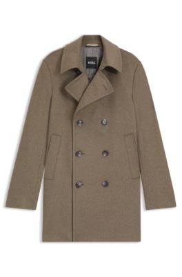 Slim-fit peacoat in wool and cashmere, Light Brown