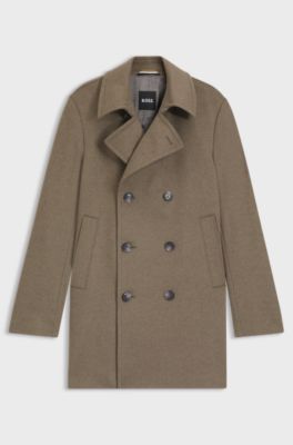 Slim-fit peacoat in wool and cashmere, Light Brown