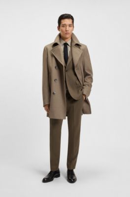 Slim-fit peacoat in wool and cashmere, Light Brown