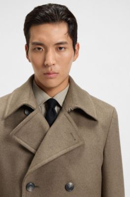 Slim-fit peacoat in wool and cashmere, Light Brown