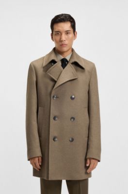 Slim-fit peacoat in wool and cashmere, Light Brown
