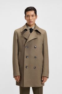 Slim-fit peacoat in wool and cashmere, Light Brown