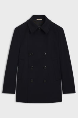 Slim-fit peacoat in wool and cashmere, Dark Blue