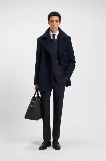 Slim-fit peacoat in wool and cashmere
