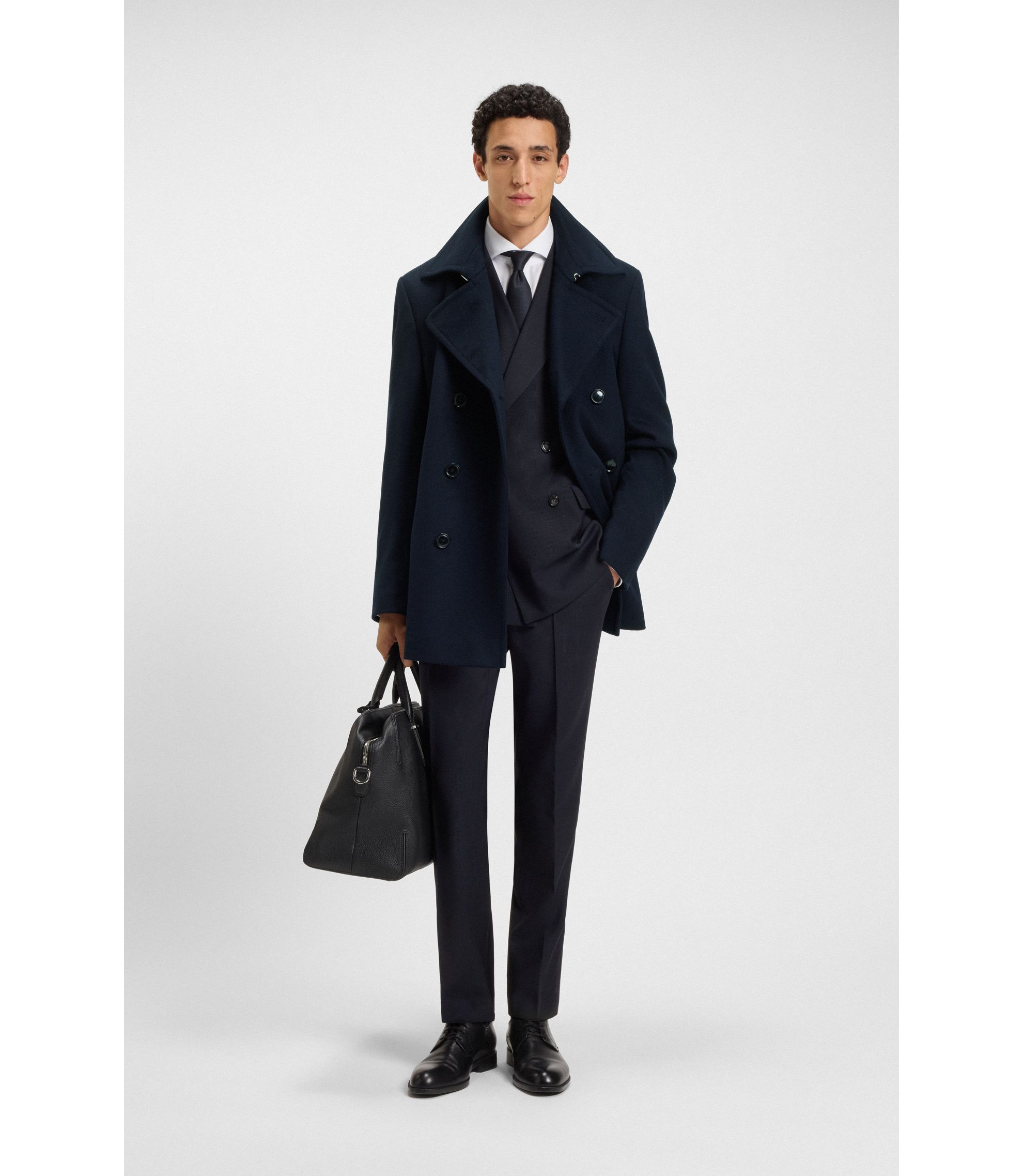 値下げ★ 新品　HUGO BOSS ネイビー ピーコート スリムフィット 48 BOSS - スリムフィット ピーコート ウール/カシミア - ダークブルー