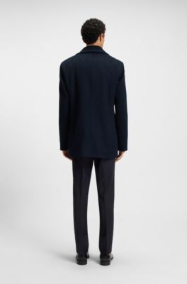 Slim-fit peacoat in wool and cashmere, Dark Blue