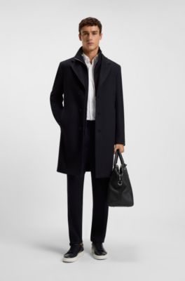 Regular-fit wool-cashmere coat with detachable inner vest, Dark Blue