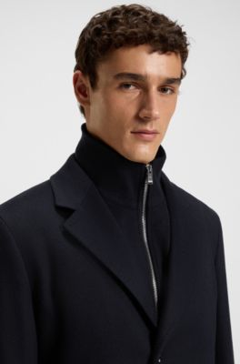Regular-Fit Mantel aus Wolle mit Kaschmir und herausnehmbarer Weste, Dunkelblau