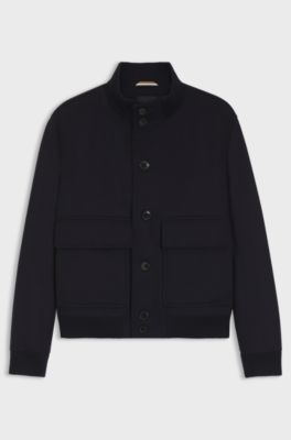 Wool-cashmere blouson-style coat with knit trims, Dark Blue
