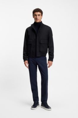 Wool-cashmere blouson-style coat with knit trims, Dark Blue