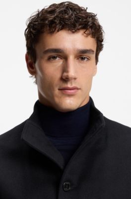 Wool-cashmere blouson-style coat with knit trims, Dark Blue
