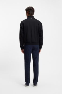 Wool-cashmere blouson-style coat with knit trims, Dark Blue