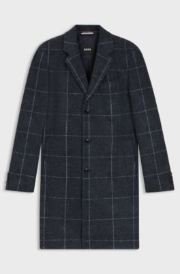 Slim-fit coat with plain check, Blue Patterned