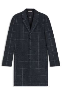 Slim-fit coat with plain check, Blue Patterned
