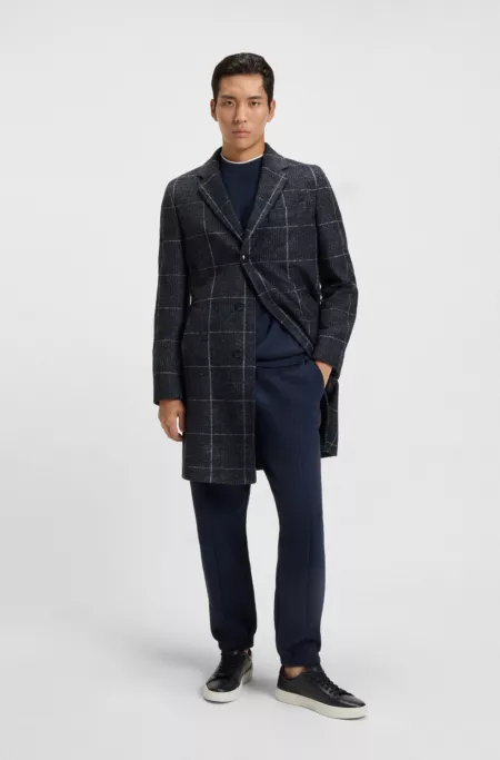 Slim-fit coat with plain check