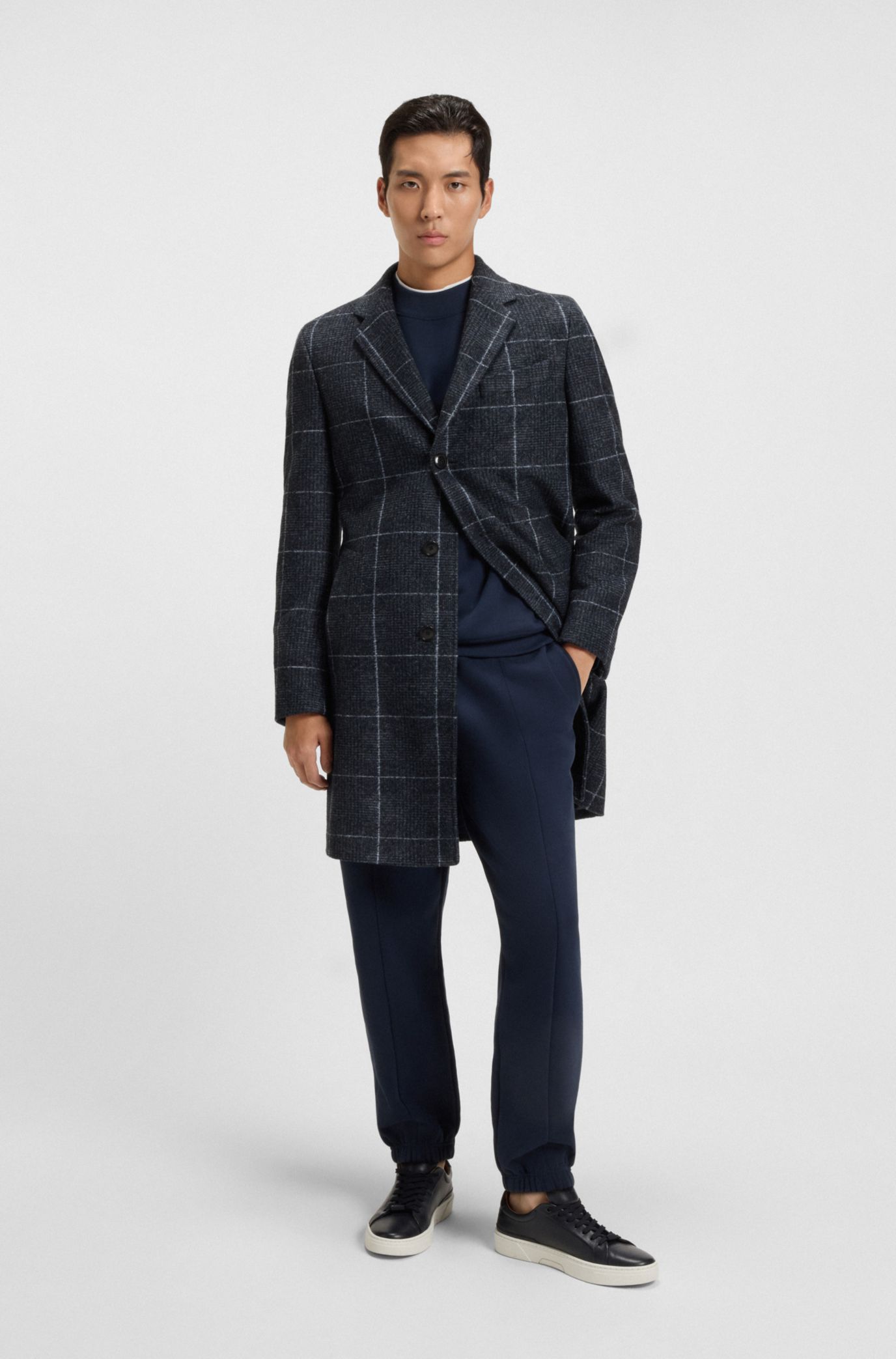 HUGO BOSS　チェスターコート　サイズ48　スリムフィット　ネイビー BOSS - スリムフィットチノ ストレッチコットンブレンド
