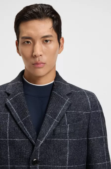 Slim-fit coat with plain check