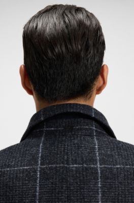 Slim-fit coat with plain check, Blue Patterned