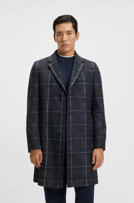Slim-fit coat with plain check
