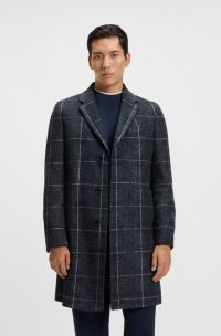 Slim-fit coat with plain check, Blue Patterned