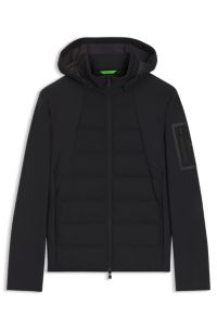 Water-repellent down jacket with detachable hood, Black