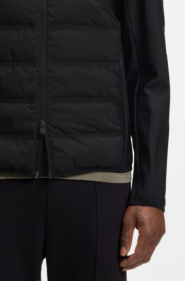 Water-repellent down jacket with detachable hood, Black