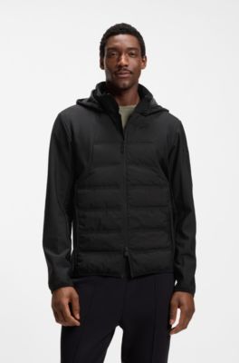 Water-repellent down jacket with detachable hood, Black